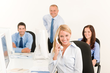 Fototapeta premium Business team pretty businesswoman calling phone