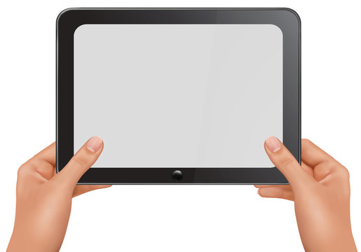 Hands holding a tablet pc. Vector illustration