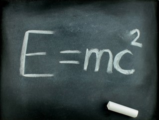 E=mc2,  Albert Einsteins physical formula on blackboard