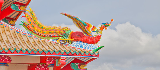 Colorful Phoenix on temple roof