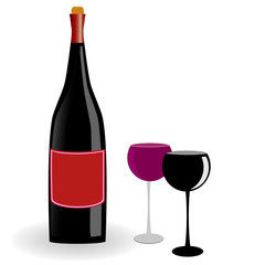 wine bottle and glasses illustration