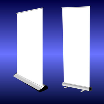 roll up banner on blue background
