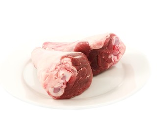 Obraz premium Fresh red meat, isolated on white plate