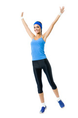 Woman doing fitness exercise, isolated