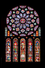 Vitrages of famous Notre Dame cathedral in Chartres, France - obrazy, fototapety, plakaty