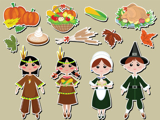 Fototapeta premium Thanksgiving day, set icons