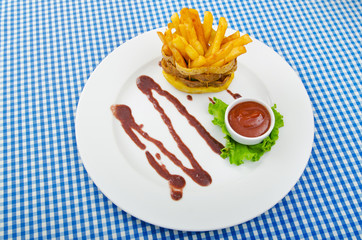 French fries served with ketchup