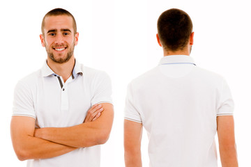 Front and back of a young casual against white background