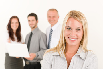 Business woman pretty with colleagues posing