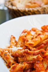 Italian meat sauce noodles on the table