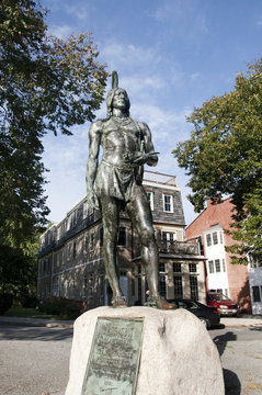 Statue to Massasoit in Plymouth Massachusetts USA