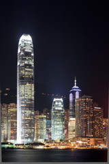 Dark Night View of Central Plaza from Kowloon / Hong Kong