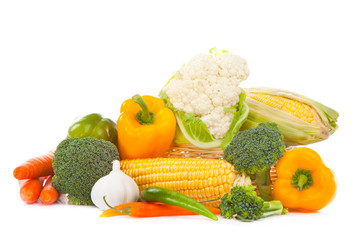 Still-life of autumn harvest on isolated white