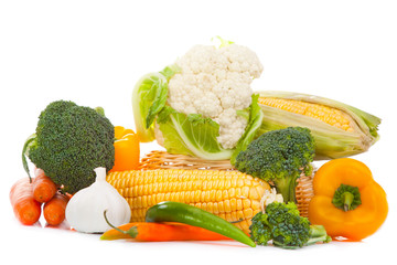 Still-life of autumn harvest on isolated white