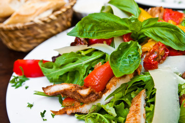 Fresh chicken salad with tomatoes