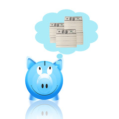 piggy bank with money in speech balloon