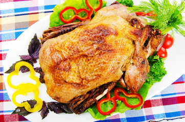 Roasted turkey on the festive table