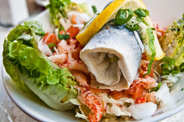 Fresh seafood salad with smoked salmon