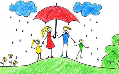 Family with umbrella