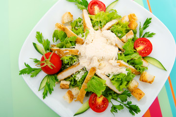Ceasar salad in the plate