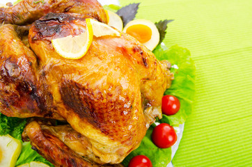 Roasted turkey on the festive table