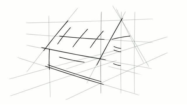 House black and white drawing construction animation