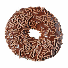 chocolate doughnut, sprinkles and iscing, isolated
