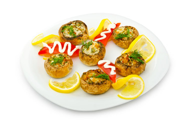 Stuffed mushroom served in the plate
