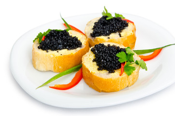Black caviar served on bread