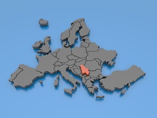 3d rendering of a map of Europe - Serbia