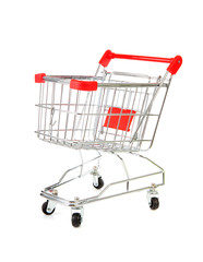 Empty shopping cart over white background