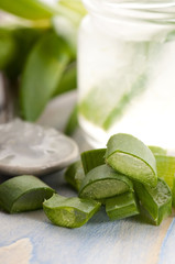 aloe vera juice with fresh leaves
