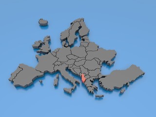 3d rendering of a map of Europe - Albania