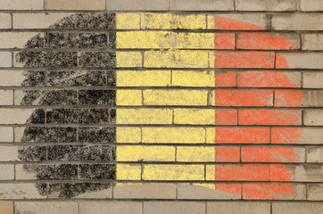flag of Belgium on grunge brick wall painted with chalk