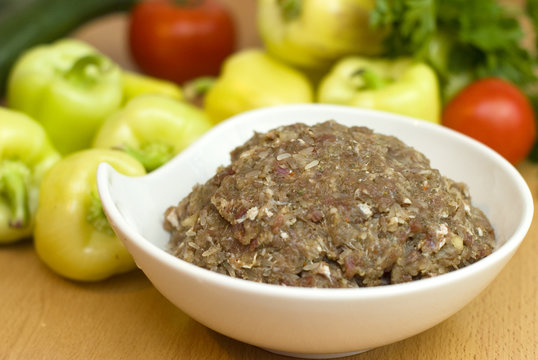 forcemeat with spices and rice for stuffing peppers