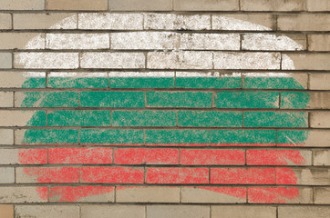 flag of Bulgaria on grunge brick wall painted with chalk