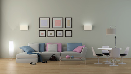 Interno con divano bianco 3d