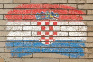 flag of Croatia on grunge brick wall painted with chalk