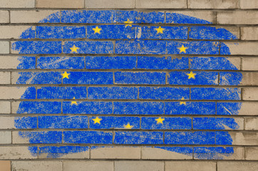 flag of EU on grunge brick wall painted with chalk