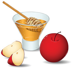 Rosh Hashanah Glass Of Honey With Apples