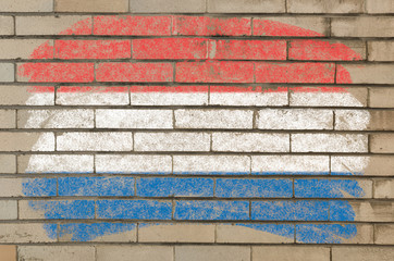 flag of Netherlands on grunge brick wall painted with chalk