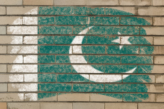 flag of Pakistan on grunge brick wall painted with chalk
