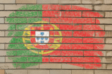flag of Portugal on grunge brick wall painted with chalk