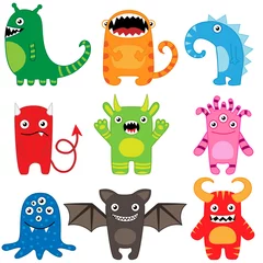 Papier Peint photo Lavable Créatures Ensemble de différents monstres de dessin animé drôle mignon