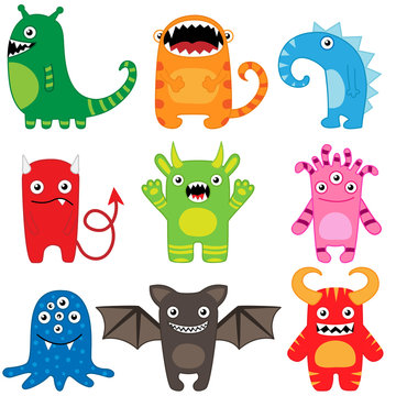 Set of different cute funny cartoon monsters