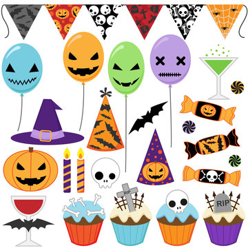 Set of vector Halloween party elements