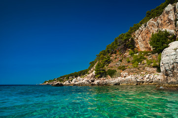 Island cliffs at turquoise sea water. Adriatic coast of Hvar - 35508115