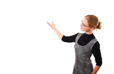 young woman holds a business presentation