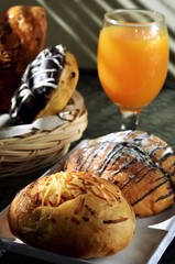 Obraz na płótnie Canvas Cheese & Chocolate Bread with orange juice