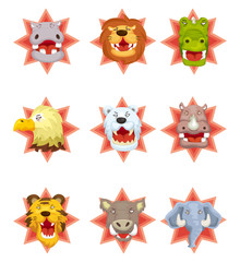 cartoon angry animal head icons